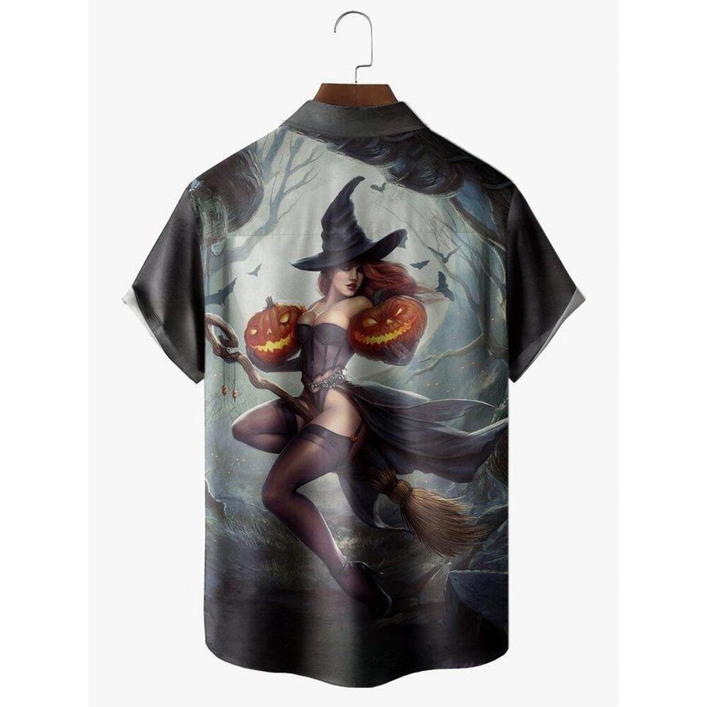 Vintage Hawaiian Shirt Halloween Fire witch Multicolor Size 2XL - Picture 2 of 12